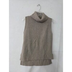 NAP Loungewear Women L Taupe Brown 100% Wool Ribbed Turtleneck Sweater Vest